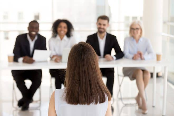 Job interview panel with woman