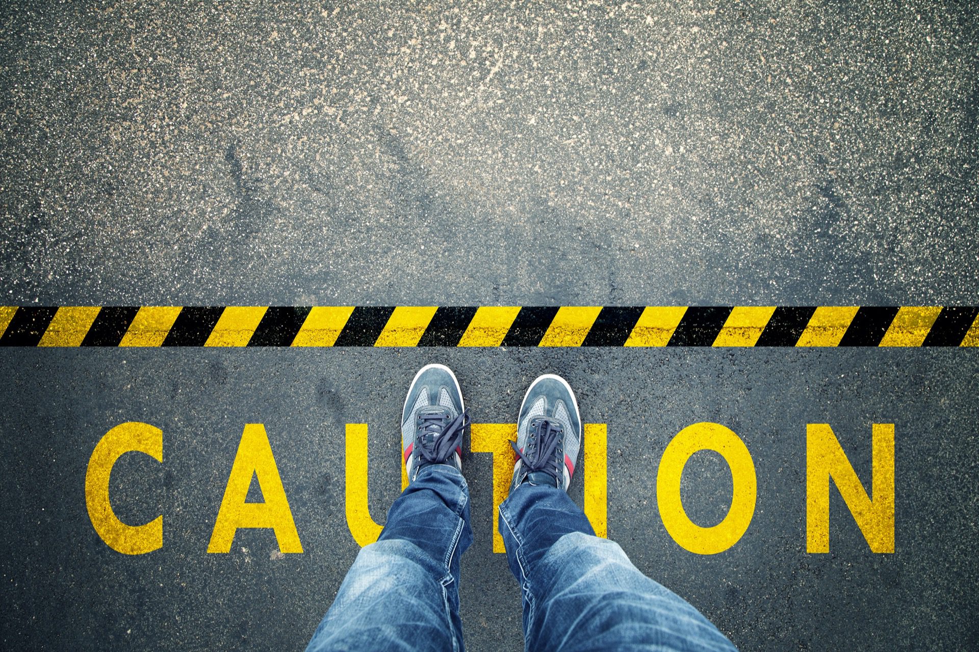Photo of Caution sign and caution line